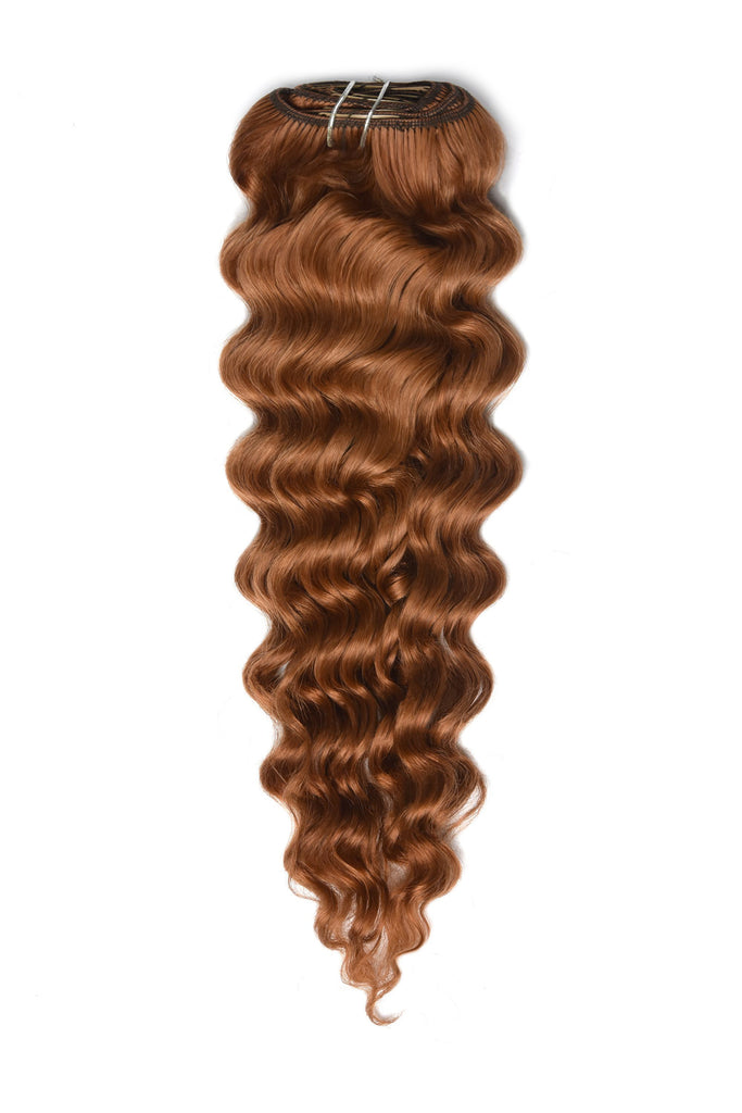 Curly Full Head Remy Clip in Human Hair Extensions - Ginger Red/Natural