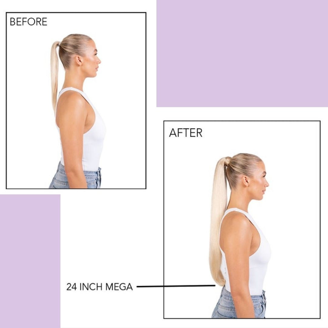 Wrap around ponytail before and after