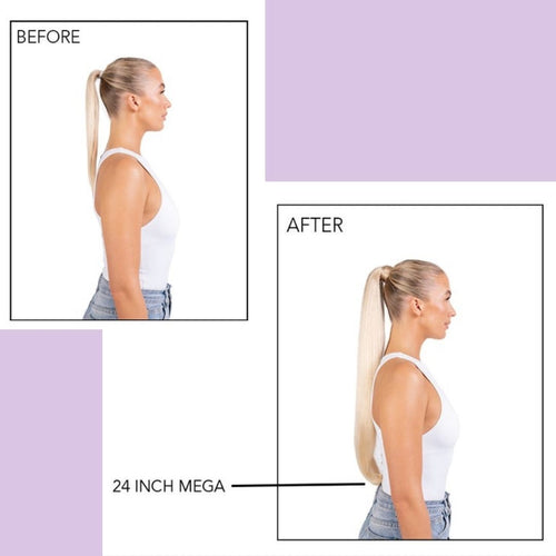 Wrap around ponytail before and after
