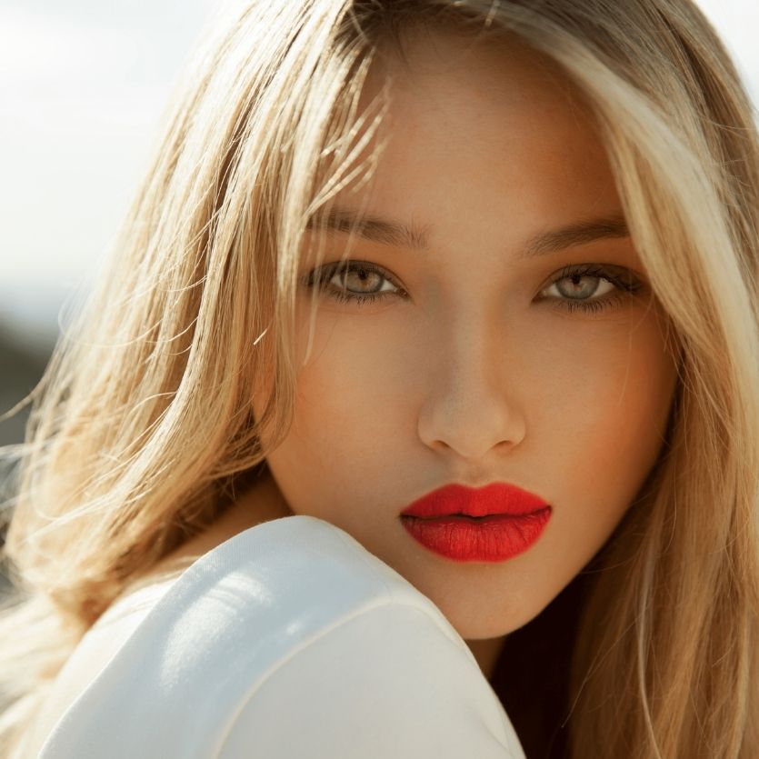 Woman wearing red lipstick