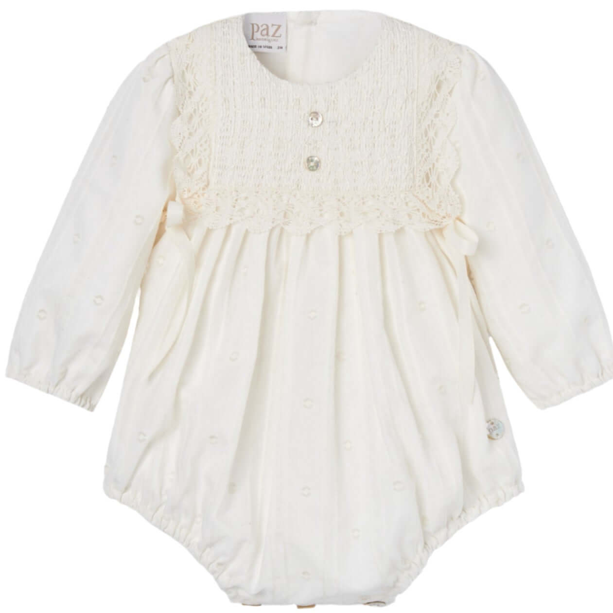 Baby Girls Cream Lace Romper with Tights - Image 3