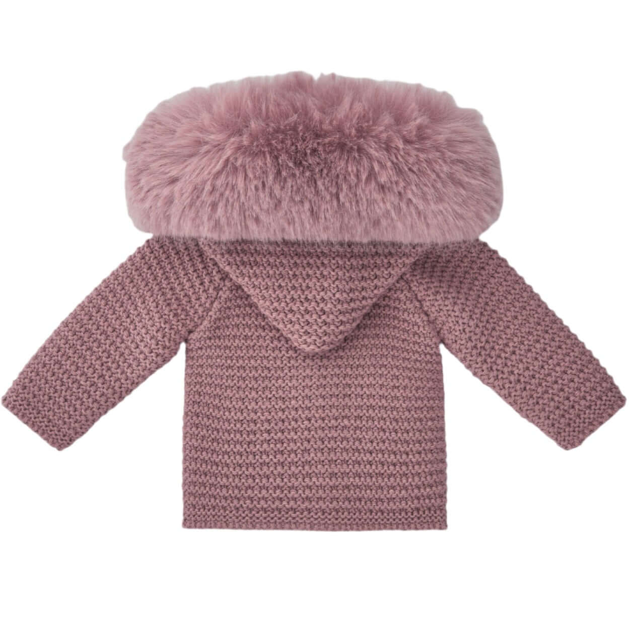 Baby Girls Pink Knitted Jacket with Faux Fur - Image 3
