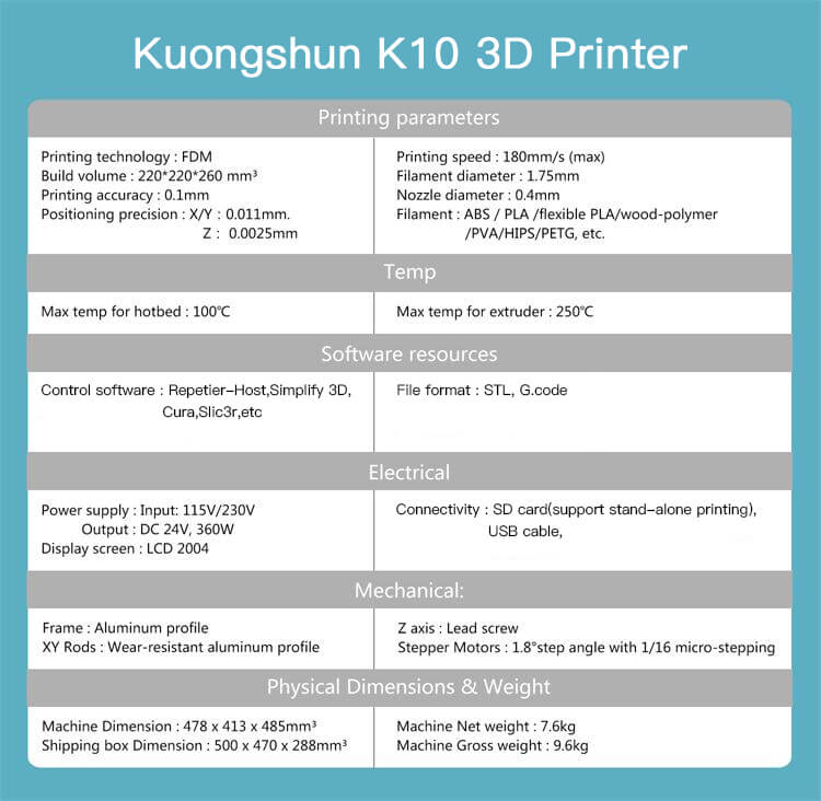 kuongshun K10 3D printer