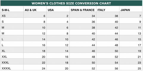 Size Chart Converter Clothes