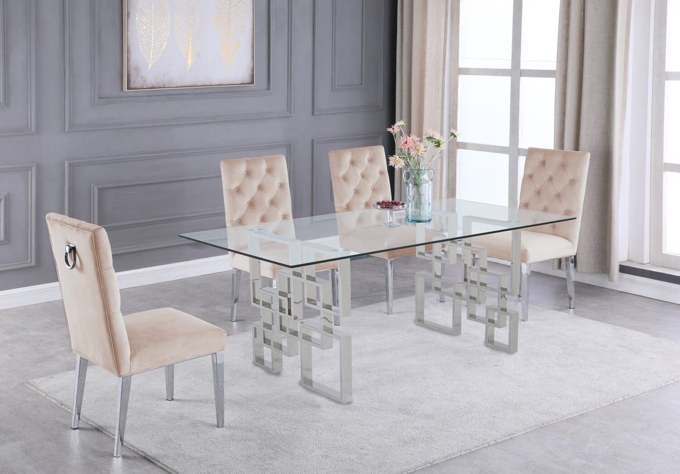 white chairs oak table