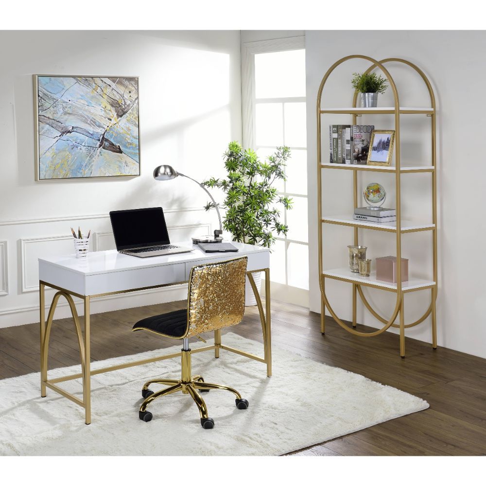 white and gold office storage