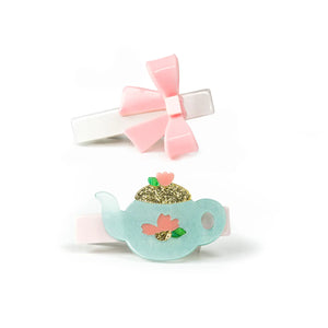 L & R Tea Pot & Bow Hair Clips - Smoochie Baby