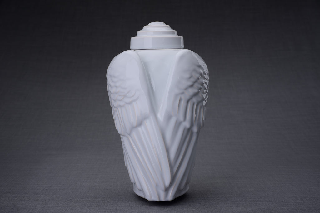 Handmade Cremation Urn for Ashes "Wings" - Large | White | Ceramic