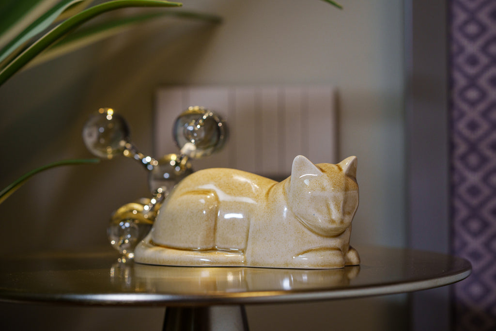 Mini Laying Cat Cremation Urn by Pulvis Art Urns