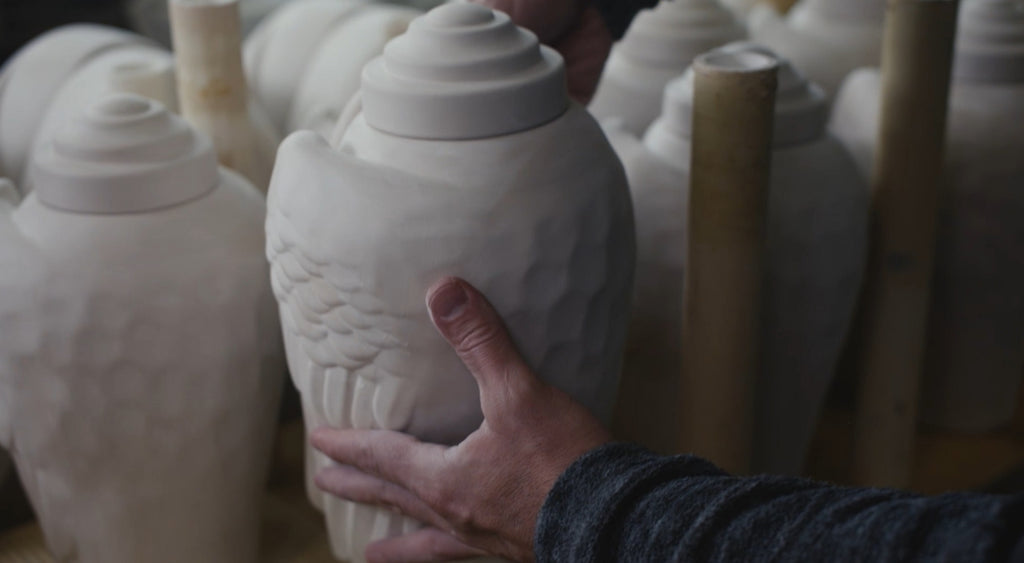 Handmade Cremation Art Urn. Cremation Urn Making. Cremation Urn Wings