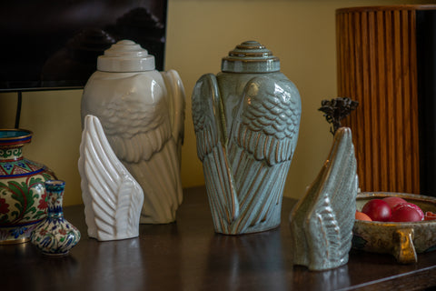 Luxury Urns for Ashes by Pulvis Art Urns. Set of Wings.