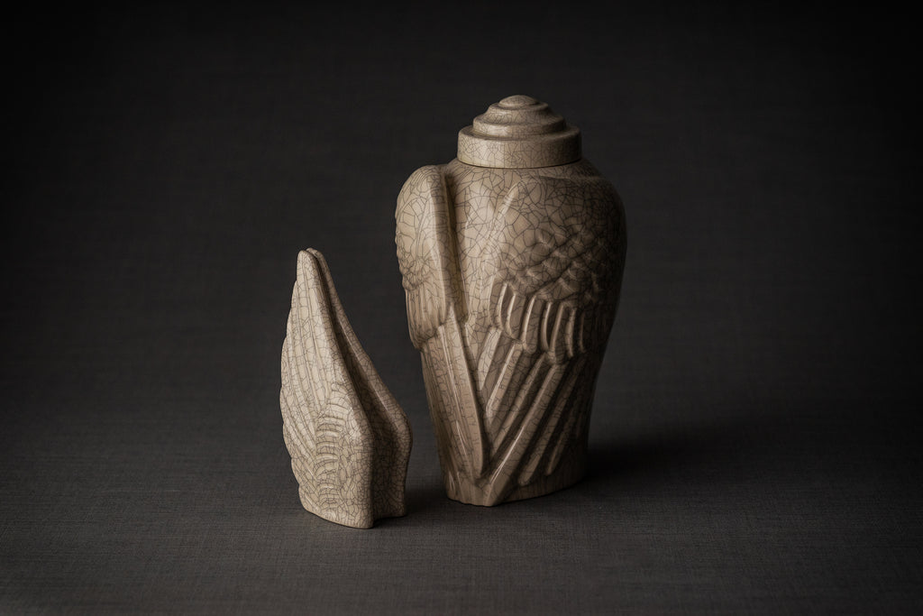 Handmade Cremation Urn for Ashes "Wings" - Large | Craquelure | Ceramic