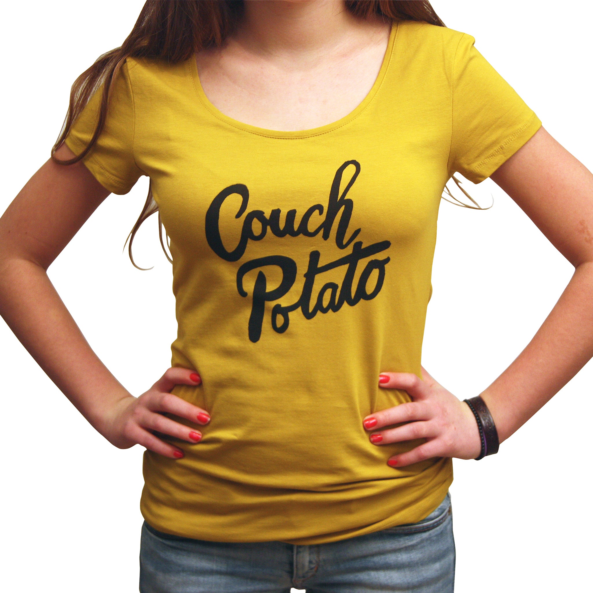 nep actie dienen T-shirt okergeel Couch Potato – De Beeldvink