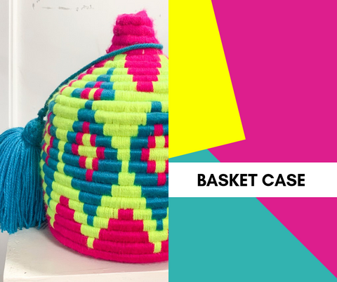 text: basket case; image: colorful moroccan basket