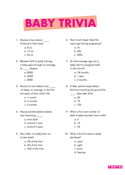 baby shower trivia game from milimili