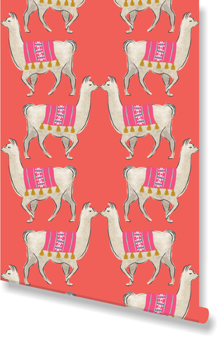 llama wallpaper from clairebella in pink and red