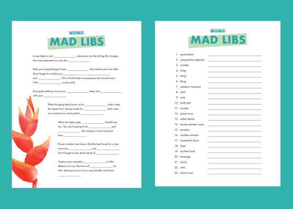 babyshower madlibs game from milimili