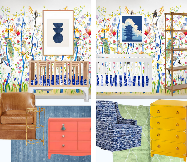 milimili colorful nursery with chinoiserie paper