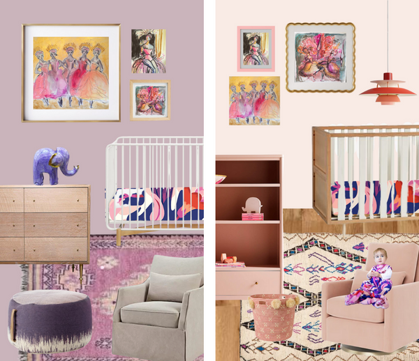 milimili colorful nursery designs - lilac nursery and pink nursery with ballerina art