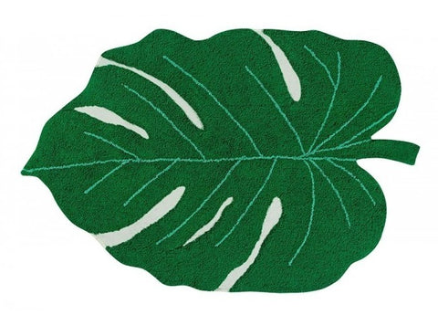 monsterra leaf washable rug - green