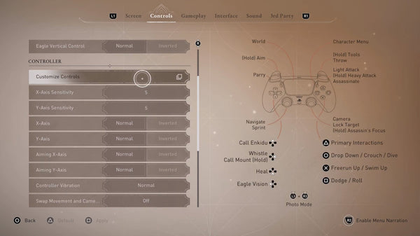 assassins creed mirage controller settings