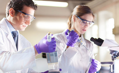 Lab Researchers handling test tubes