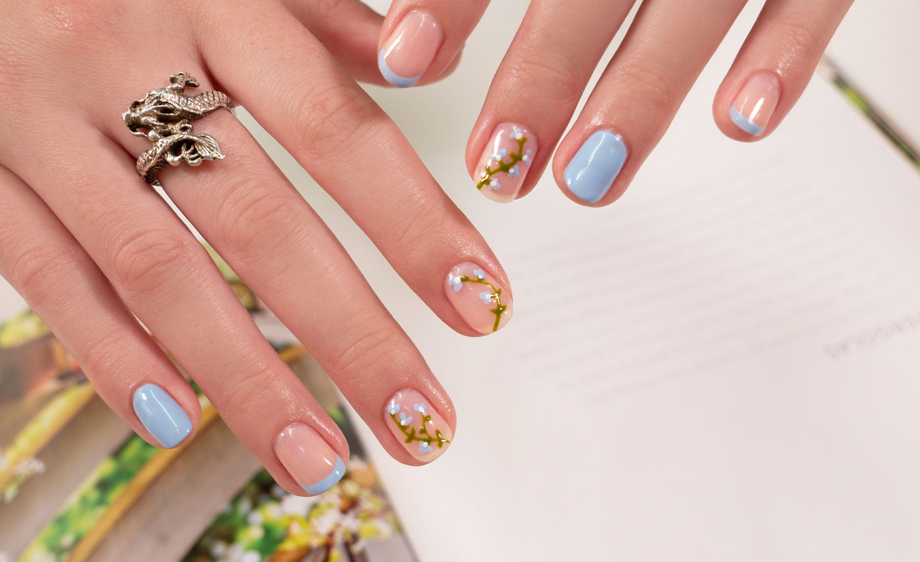 Spring florals gel nail polish art - photographed in New Zealand on model