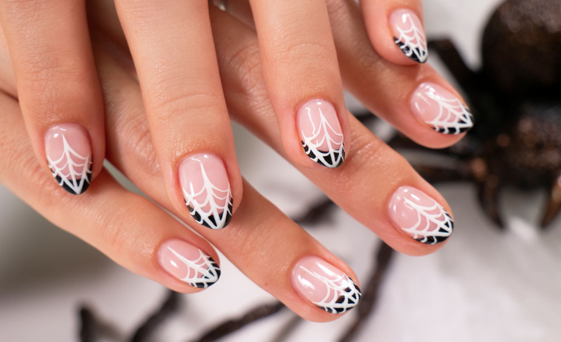 Gelous Spider Web Tips gel nail art - photographed in New Zealand on model