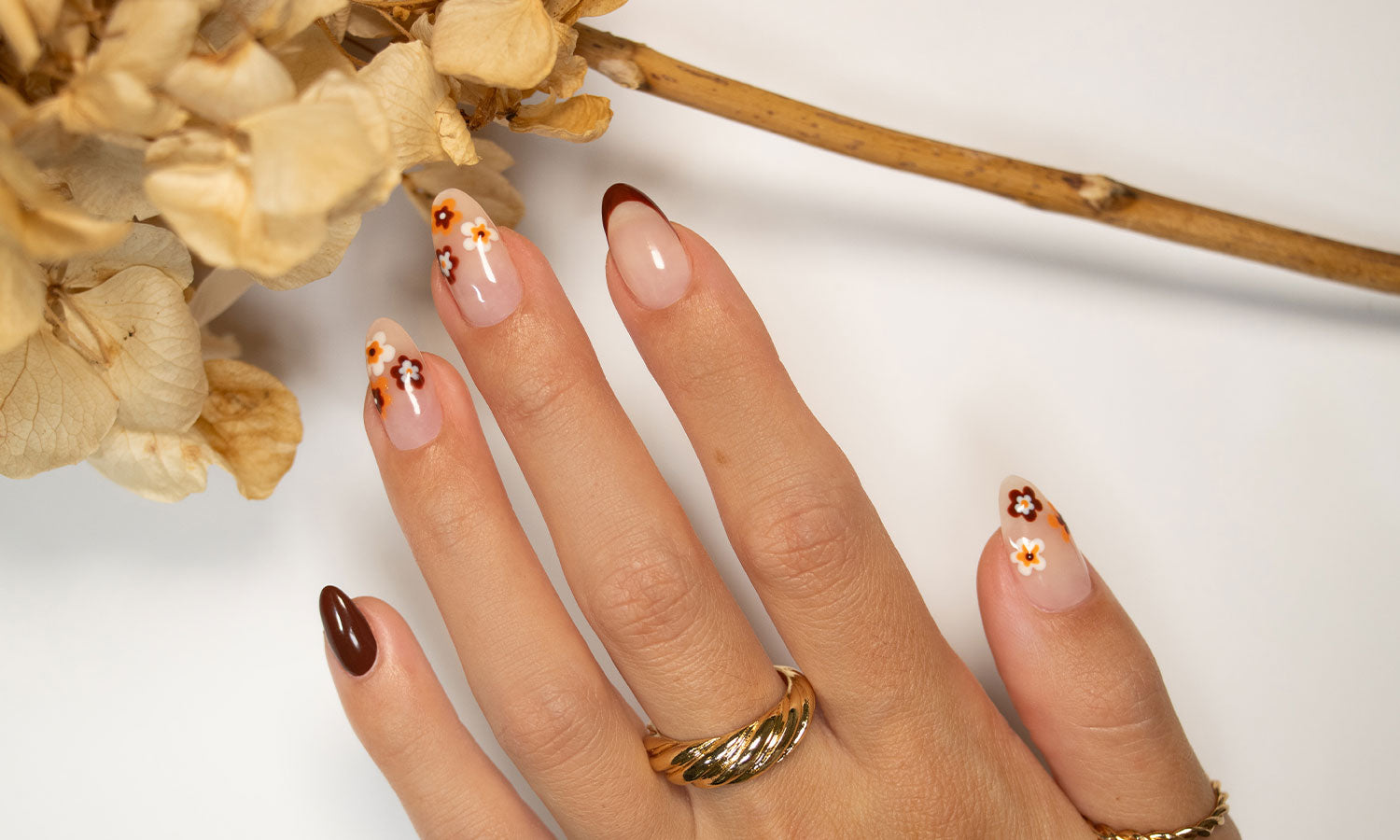 Gelous Autumn Flowers Gel Nail Art - photographed in New Zealand on model
