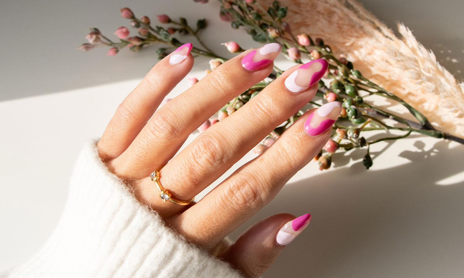 Gelous Pink Swirls Autumn Gel Nail Art - photographed in New Zealand on model