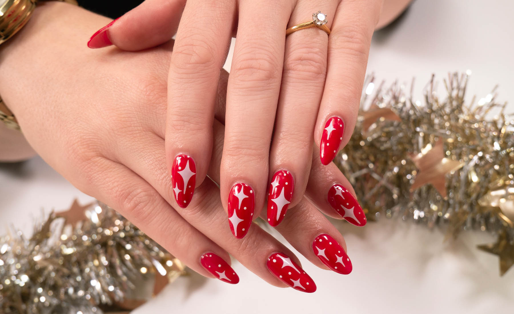 Gelous Christmas Starshine Gel Nail Art - photographed in New Zealand on model