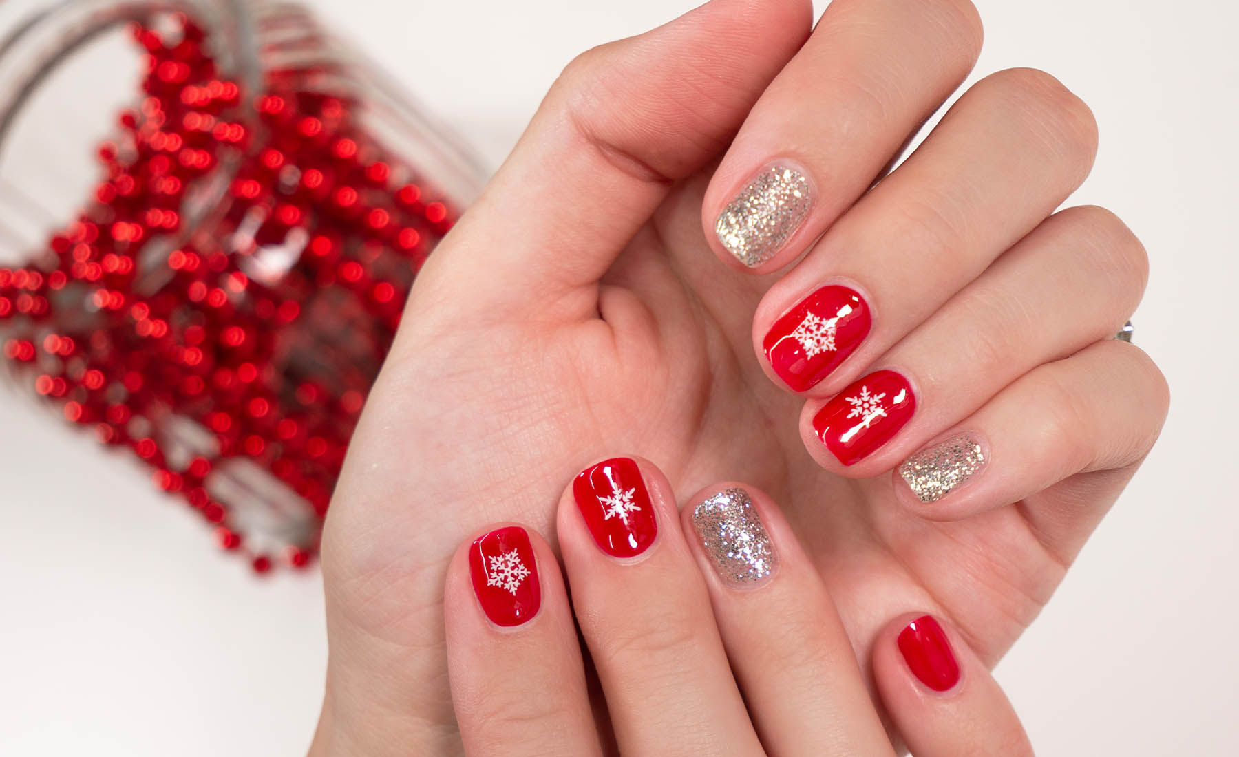 Gelous Christmas Snowflakes Gel Nail Art - photographed in New Zealand on model