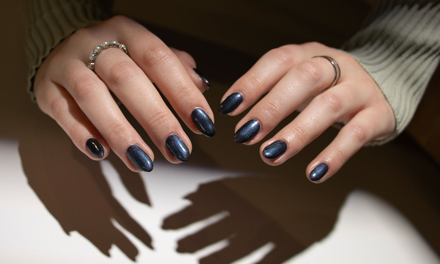 Gelous Midnight Blues gel nail polish - photographed in New Zealand on model