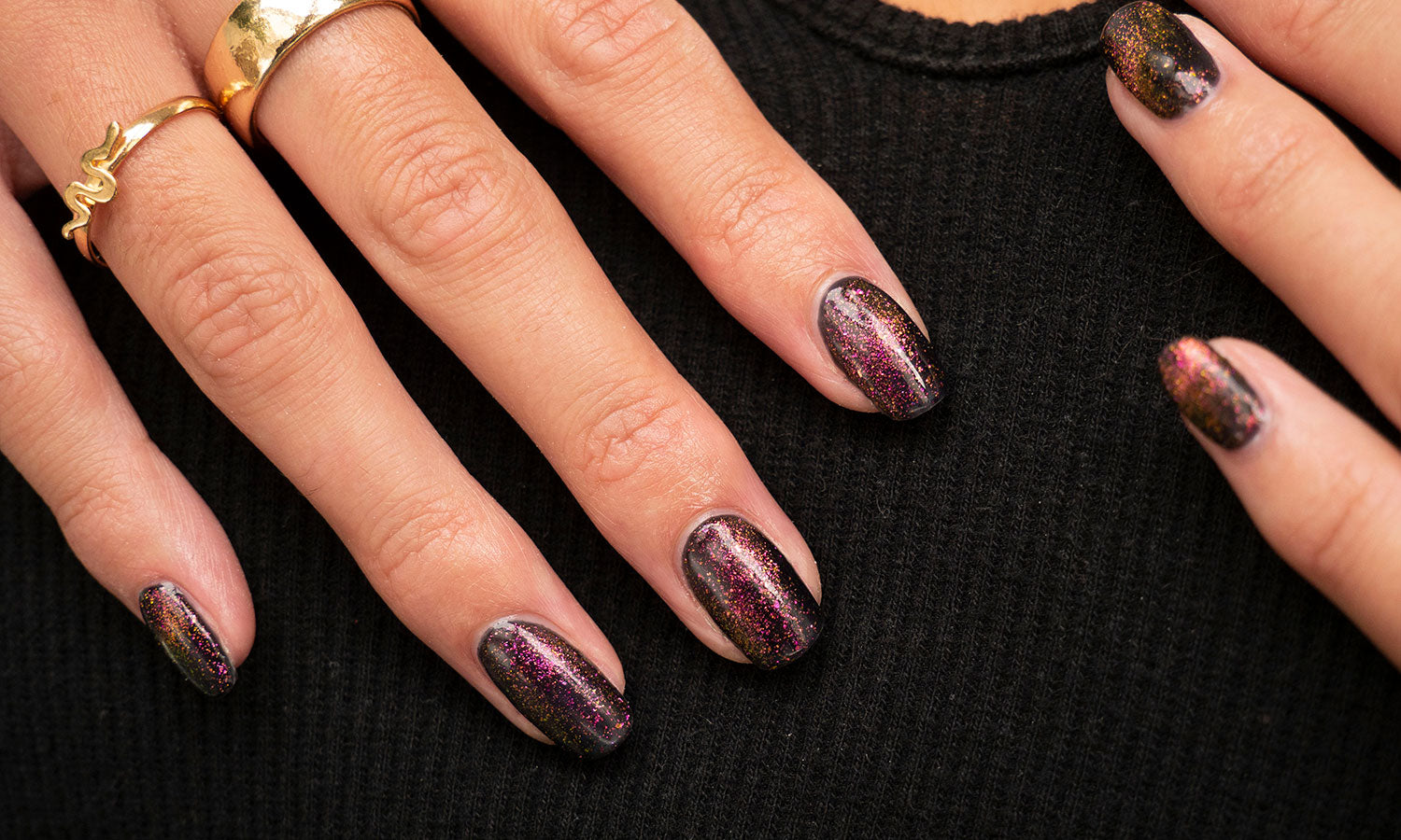 Gelous Galaxy Hypnotic Gel Nail Polish Art - photographed in New Zealand on model