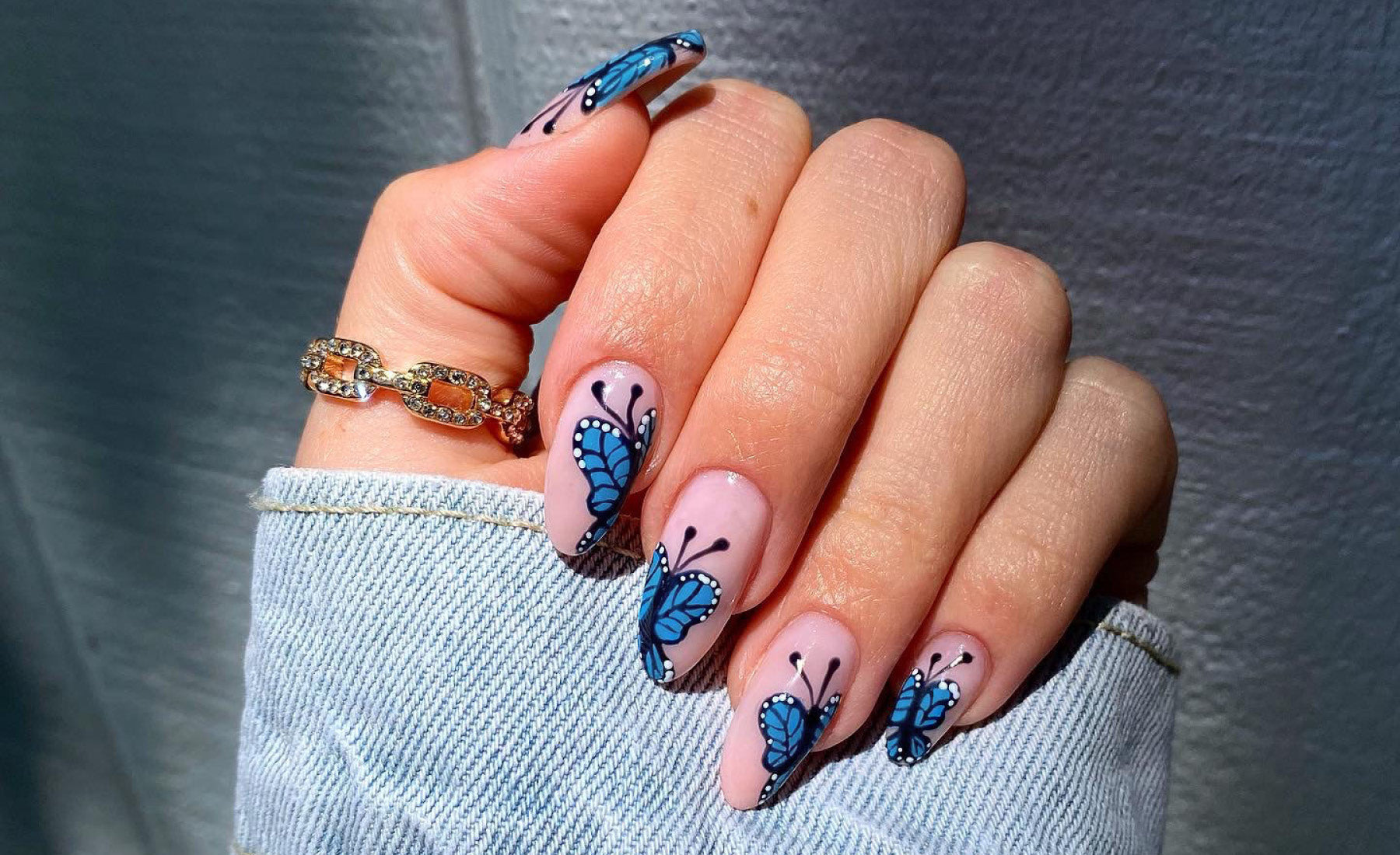 Blue Butterflies Gel Nail Art