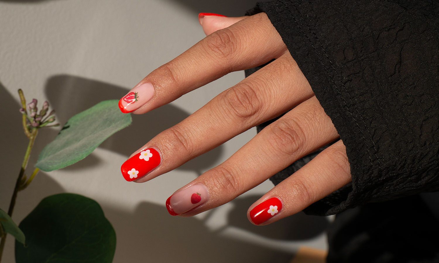 Gelous Spring Strawberries Gel Nail Polish Art - photographed in New Zealand on model