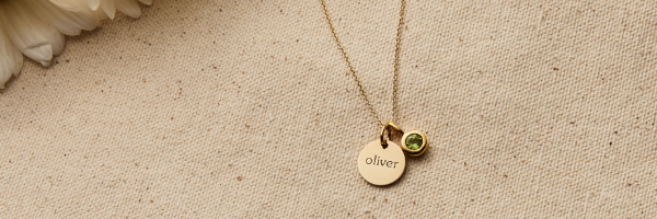 gold tiny tags circle necklace with birthstone charm