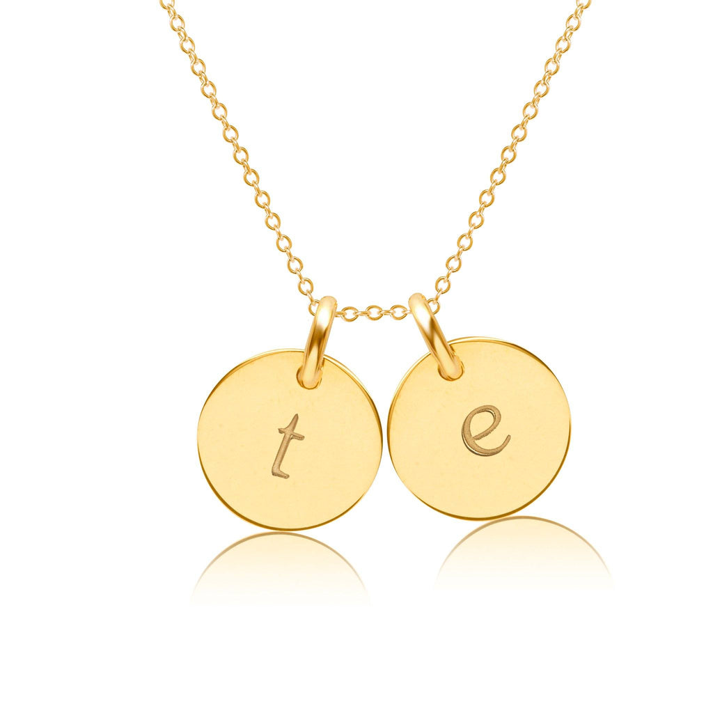 Gold Initial Necklace - 2 Circles - Lowercase