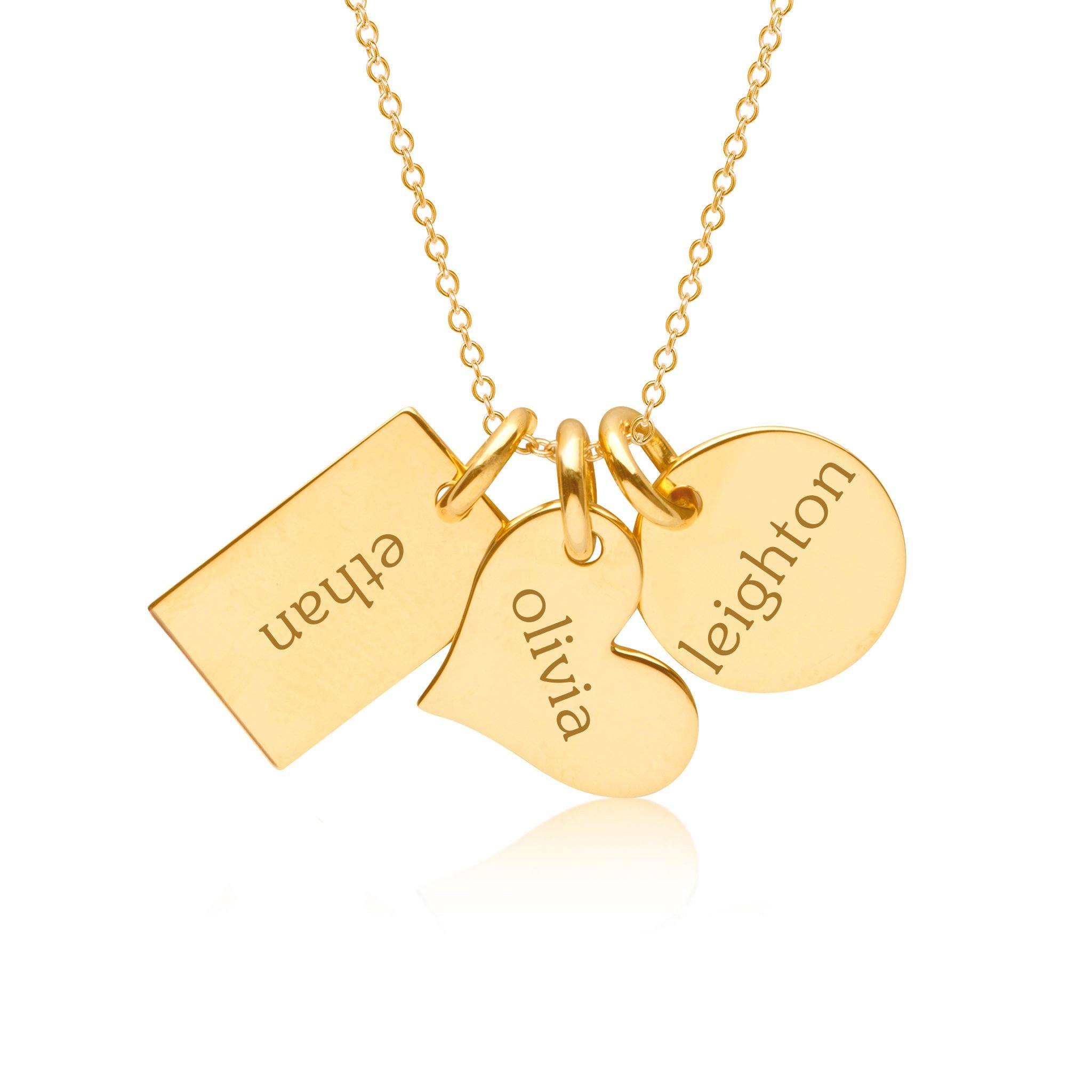18k Yellow Gold Plated Two Disc Cut Out Heart Family Necklace