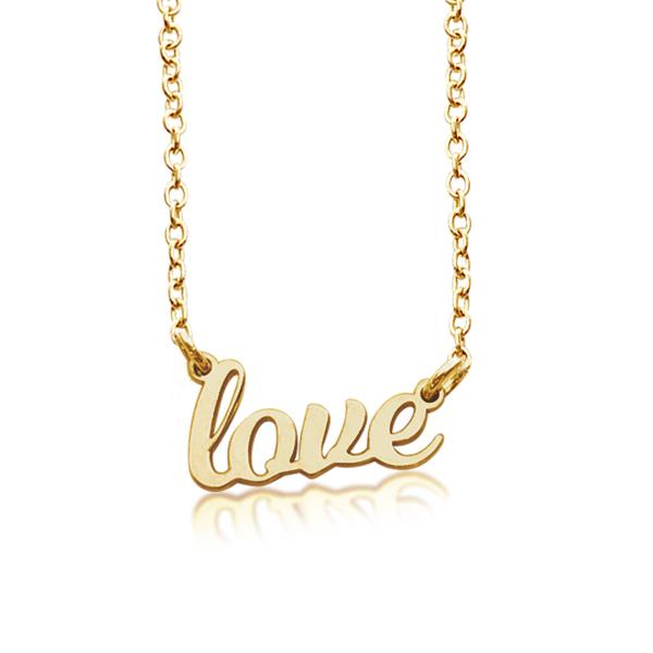 Gold love Script Nameplate Necklace – Tiny Tags