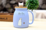 New sesame cat heat-resistant cup color cartoon with lid cup kitten milk coffee ceramic mug children cup office gifts - Pet Shop Thailand