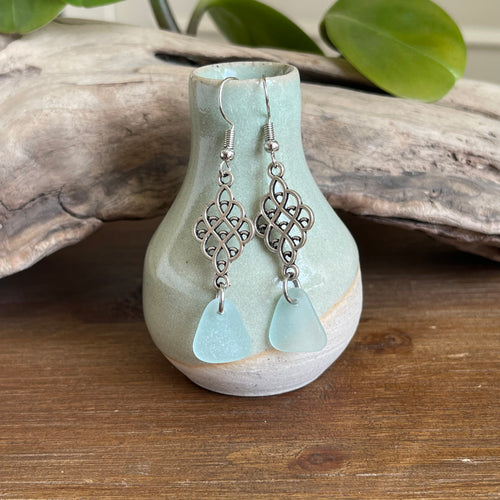 Soft Aqua Blue and White Genuine Sea Glass Earrings – Salty Soul