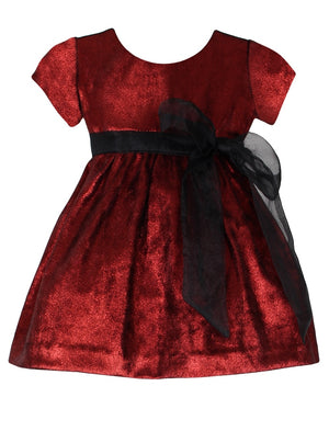 Cap Sleeve Red Sparkle Girls Dress with Organza Big Bow