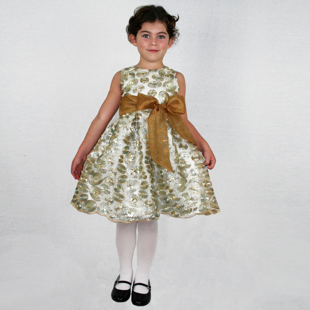 girls gold holiday dress