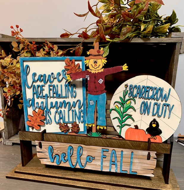 Hello Fall Scarecrow Interchangeable Set for Wagon/Crate/Raised Shelf