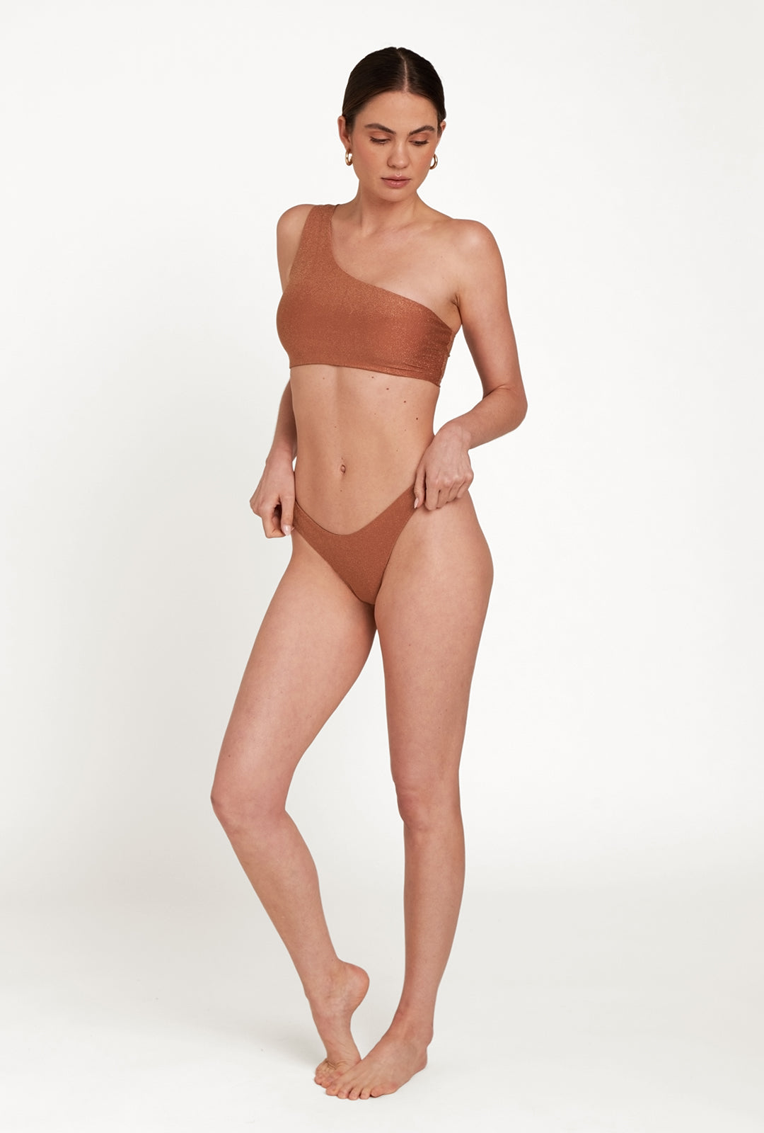 Bequia One Shoulder Top - Cinnamon Shimmer Lurex