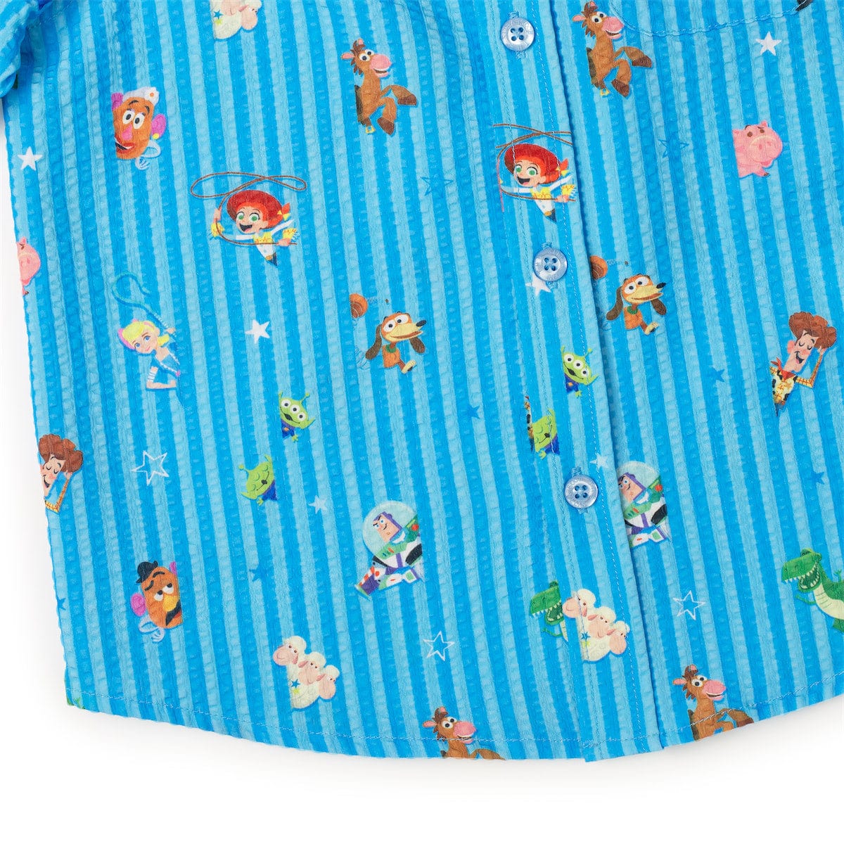 RSVLTS Disney and Pixar Preschool Short Sleeve Shirt Disney and Pixar "Andy's Playtime Pals" – Preschooler Stretch Seersucker Short Sleeve Shirt