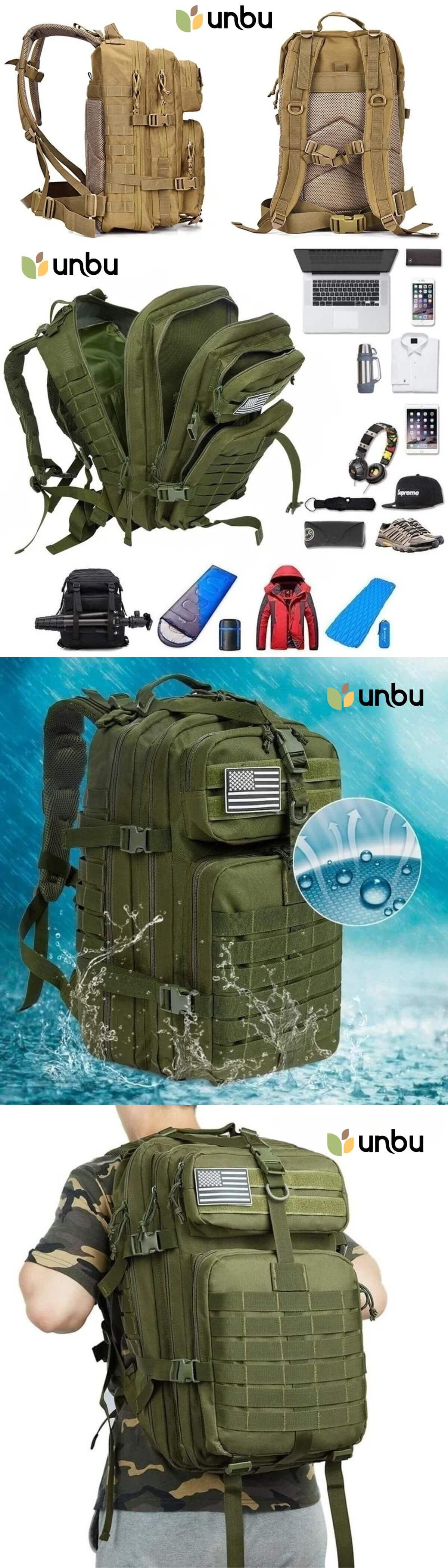 Mochila 50L Militar Nylon para Camping Ultra Resistente e Impermeável Adventure USA Unbu