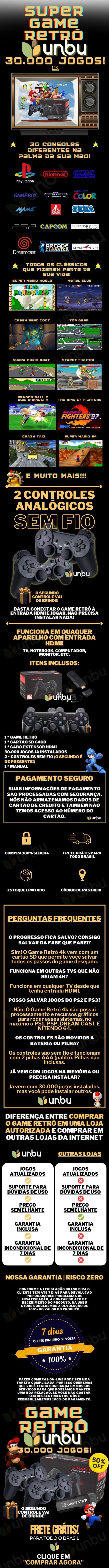 Super Game Stick 4k Retrô GD10 30000 Jogos 2 Controles sem Fio