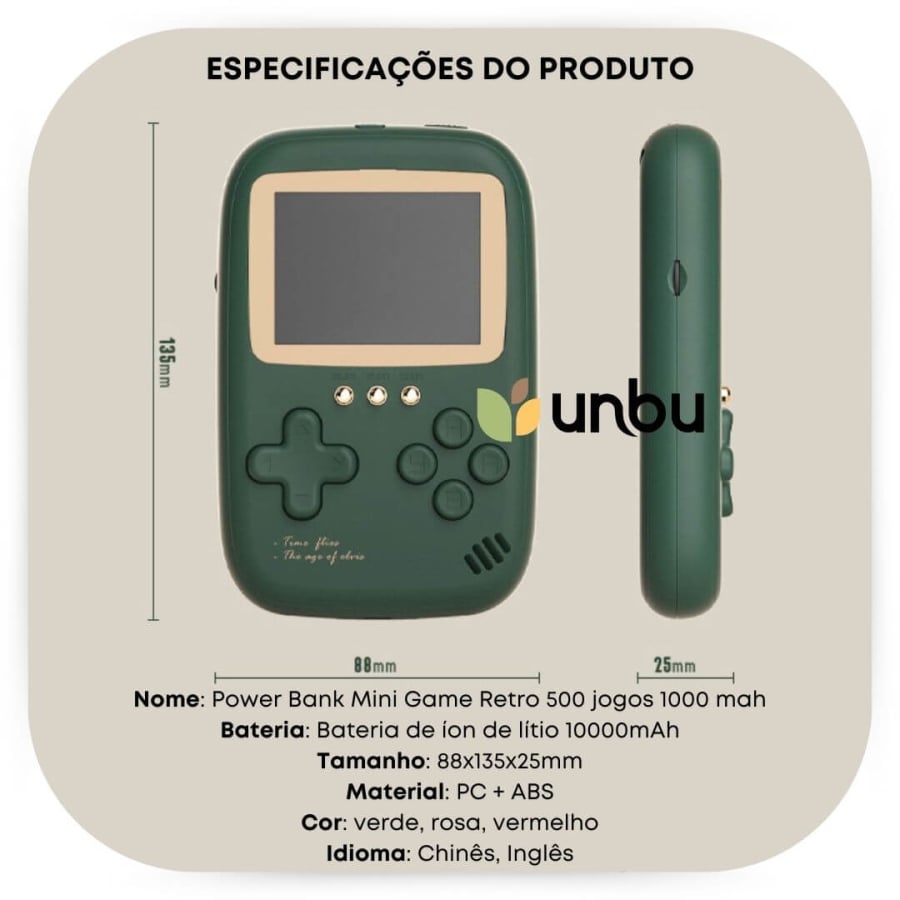 Power Bank Mini Game Retro 500 jogos 1000 mah